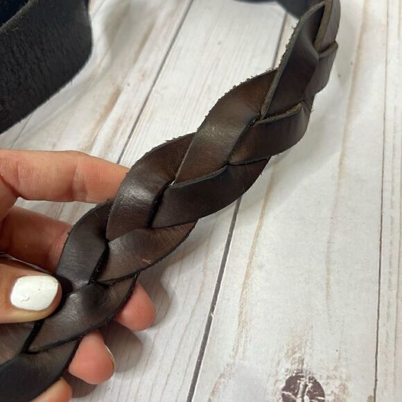 GAP Brown Leather Braided Belt Large Brass Round Buckle - Picture 2 of 9